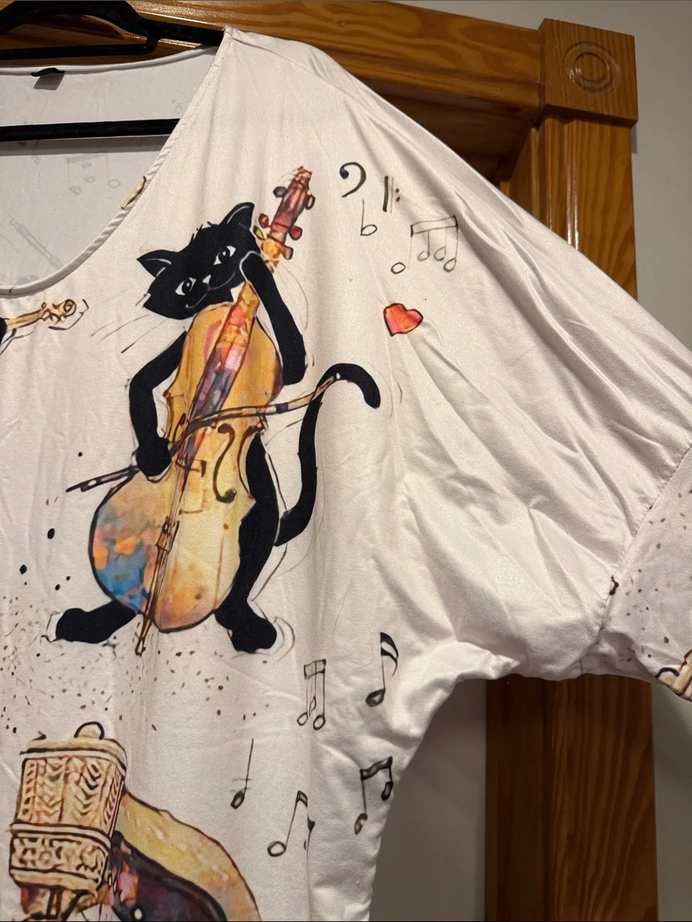 Women’s White Cat Music Print Nightshirt Pajama